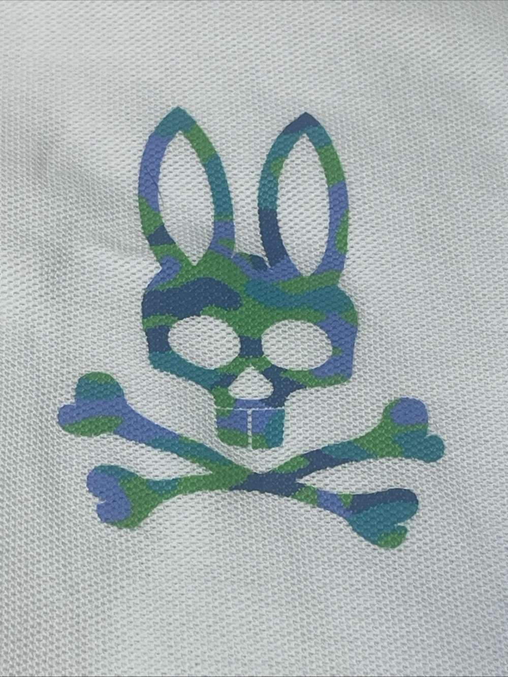 Psycho Bunny White Polo Shirt Size 6-Large Big Bunny Logo Camo Print 100% Cotton
